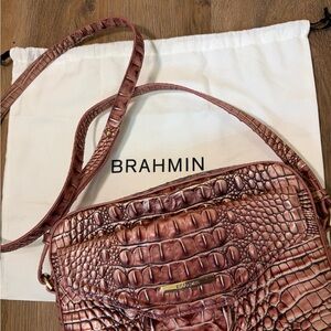 Brahmin pink icing Croc-Embossed Leather Crossbody Bag
